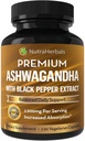 Supplément Ashwagandha fait avec la poudre de racine Premium Ashwaganda 1200mg avec extrait de poivre noir pour l'absorption accrue - 120 capsules Vegi