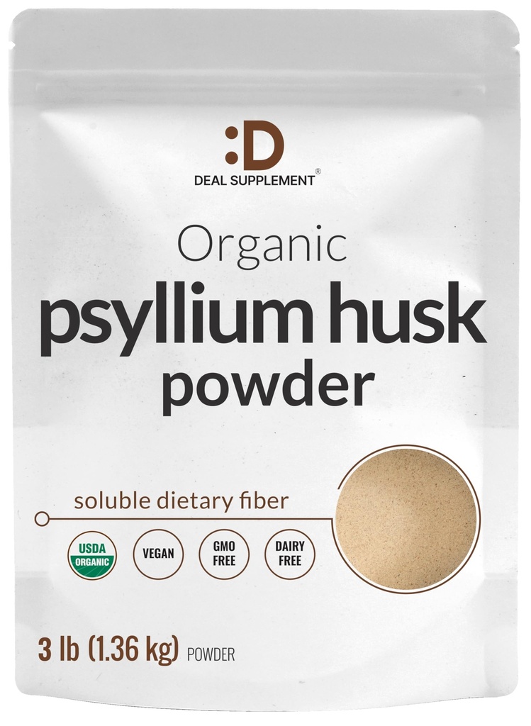 SUPPLÉMENT DE Psyllium organique Poudre de musc, 3lbs (48oz) – Fibre alimentaire soluble non aromatisée à base de plantes – Gut & Digestion Health – Idéal pour le four et la cuisine – Keto Friendly, sans gluten, non-OGM