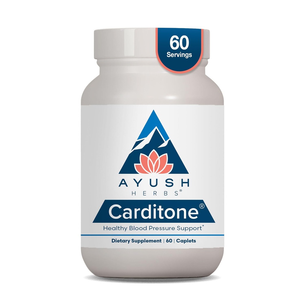 Ayush Herbs Carditone - Supplément santé cardiaque naturelle pour les femmes et les hommes, soutien cardiovasculaire holistique avec Rauwolfia, Arjuna, Calcium et Magnésium - 60 Caplets végétariens (1 comte)