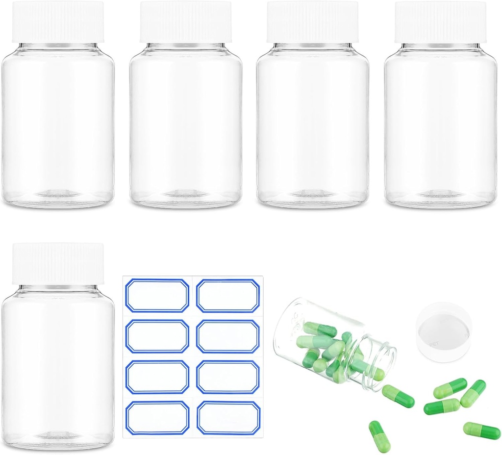Clear Pill Bottle 6Pcs Lege Medicine Organisators Plastic Pillen Flessen Transparante Reagent Containers 80ml Grote Jar Poeder Opslag Leak Proof Caps voor vloeibaar Solid Powder Home Toiletartikelen