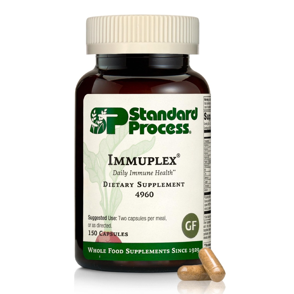 Standard Process Inc. Immuplex - Dagelijks Immune Support Supplement met Folaat, IJzer, Vitamine C & Vitamine A - Mineral Supplement met Antioxidant Ingrediënten - 150 Capsules
