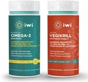 Iwi Omega-3 Essential & Vegikrill Omega-3 Bundle, 30 portions, Algae Omega à base végétale végétalienne 3, Krill & Huile de poisson Alternative, Aucun arrière-goût de poisson