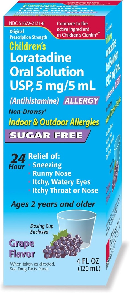 Kinderen orale oplossing, druivensmaak, non-drowsy 24h Relief of Sneezing, Runny Nose, Itchy Watery Eyes, Itchy Throat or Nose, Antihistamine, Indoor & Outdoor Allergieën