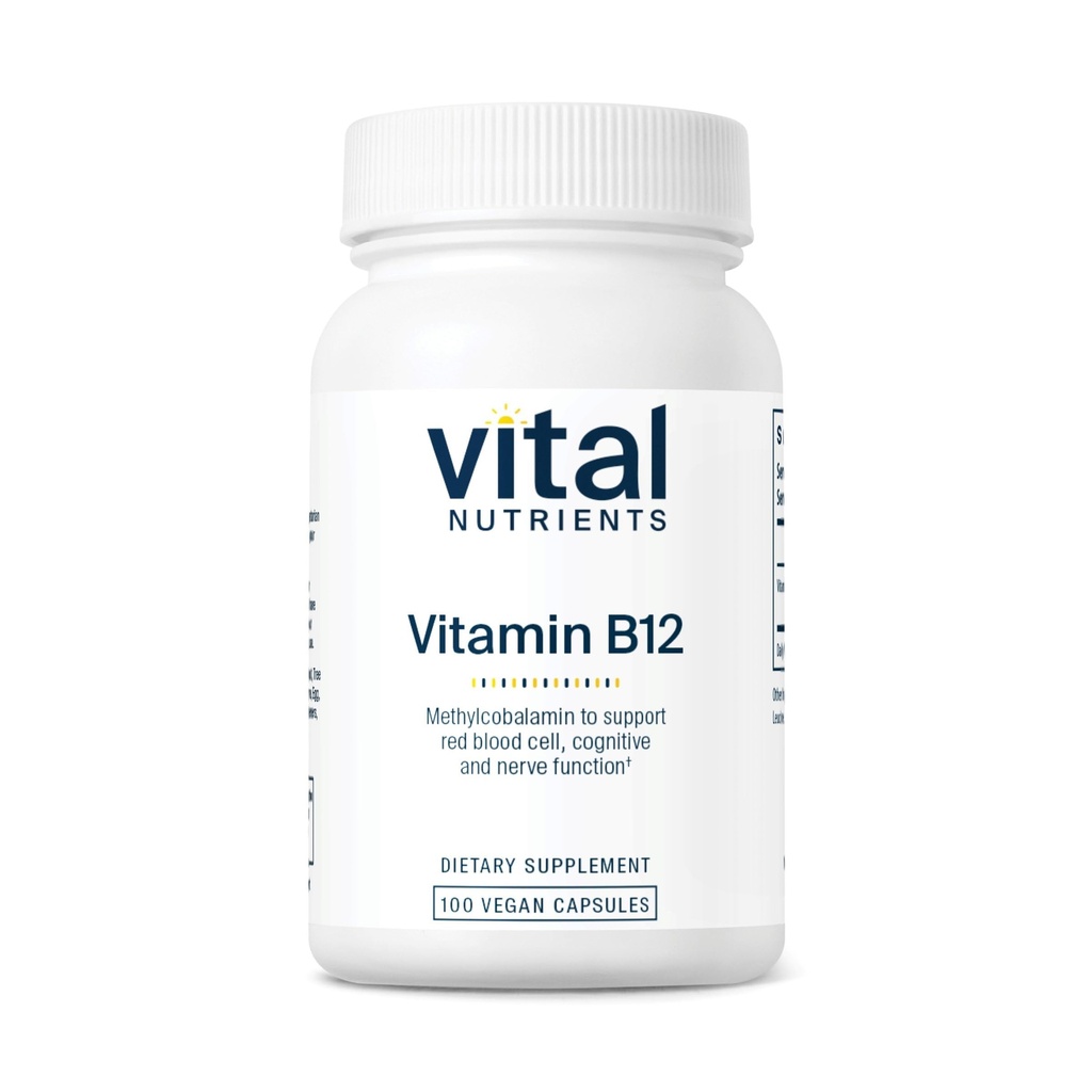 Vitale voedingsstoffen Vitamine B12 1000mcg - Veganistisch - Methylcobalamine voor Metabolisme, Cognitieve en zenuwstelselgezondheid* - High-Potency B12 Supplement - Gluten, Zuivel, Sojavrij - 100 capsules