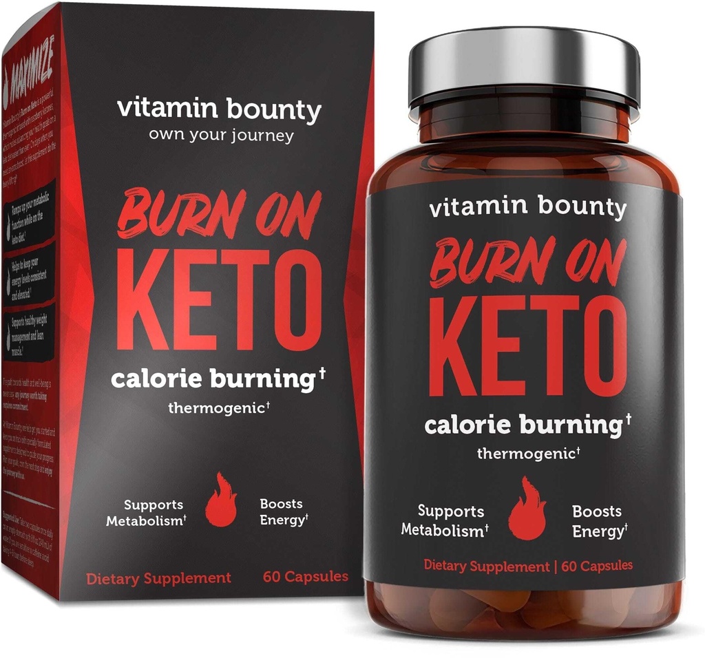 Vitamine Bounty Burn On Thermogenic Keto Fat Burner voor mannen & vrouwen - gewichtsverlies supplement met framboos Ketonen - Metabolisme Booster, energie pillen, Apetite Suppressant - 60 capsules