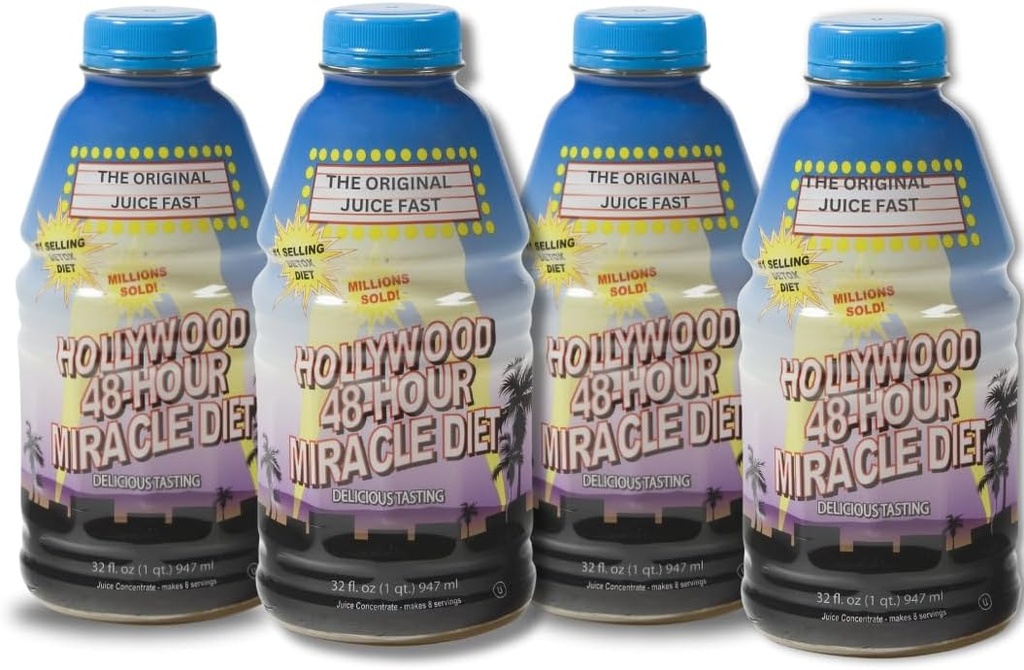 Hollywood dieet - 48-Hour Miracle Fruit Juice Cleanse Diet 4-Pack, Detox Reiniging voor gewichtsverlies en verjonging, voedselvervanging, Fast Acting Diet, Delicious & Tasty Formula, 32 Fl. Oz.