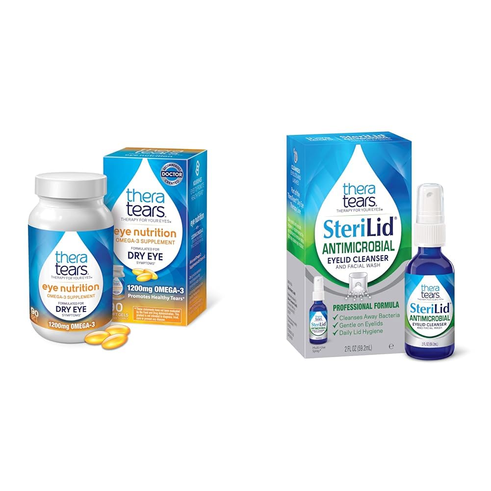 TheraTears Omega 3 Supplement, 1200mg, 90 CT (verpakking van 1) & Sterilid Eyelid Cleanser en Gezichtswash, voor geïrriteerde ogen, 2 floz Spray