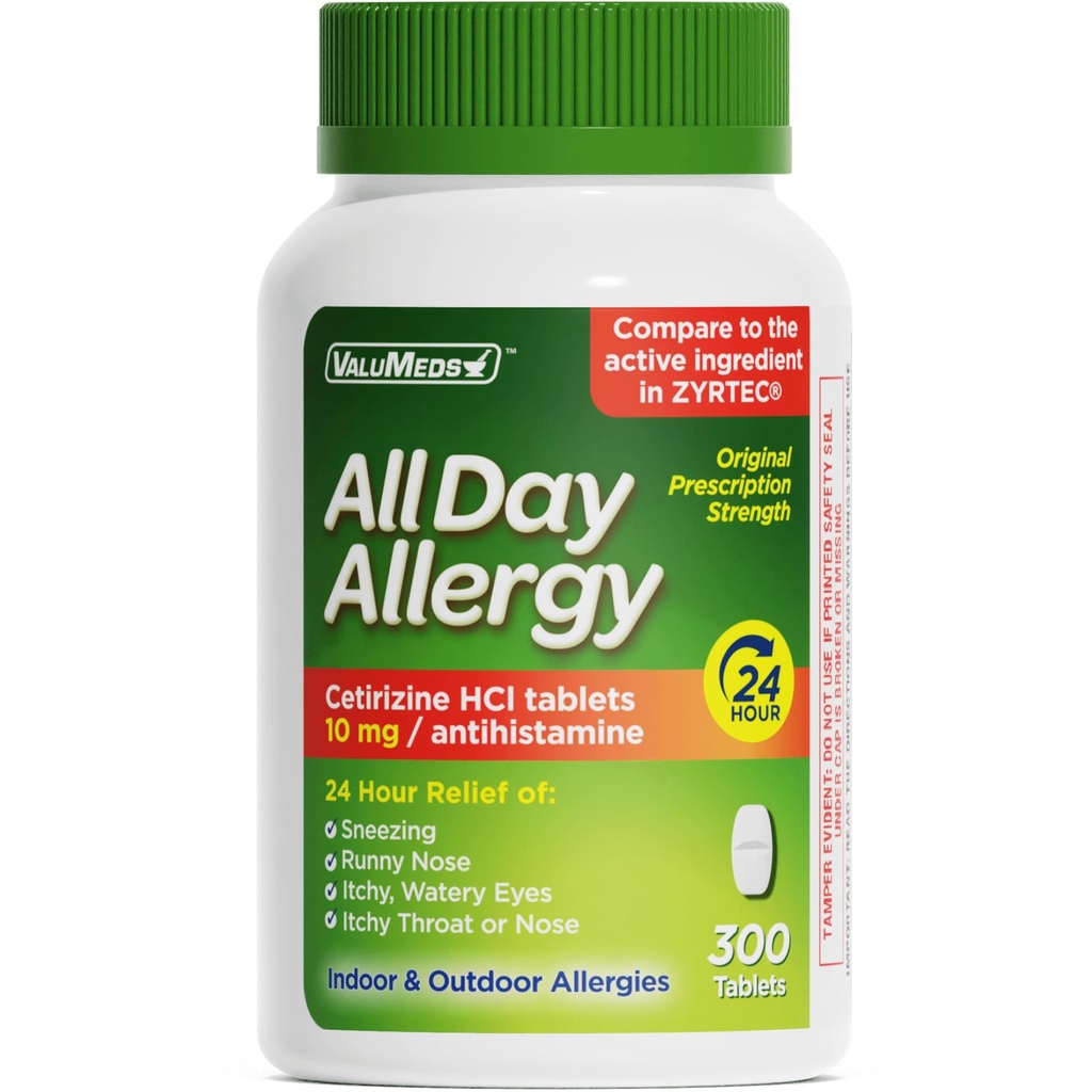 ValuMeds 24-uurs Allergie Geneeskunde Antihistamine voor Pollen, Hay Fever, Dry, Itchy Eyes, Allergies 