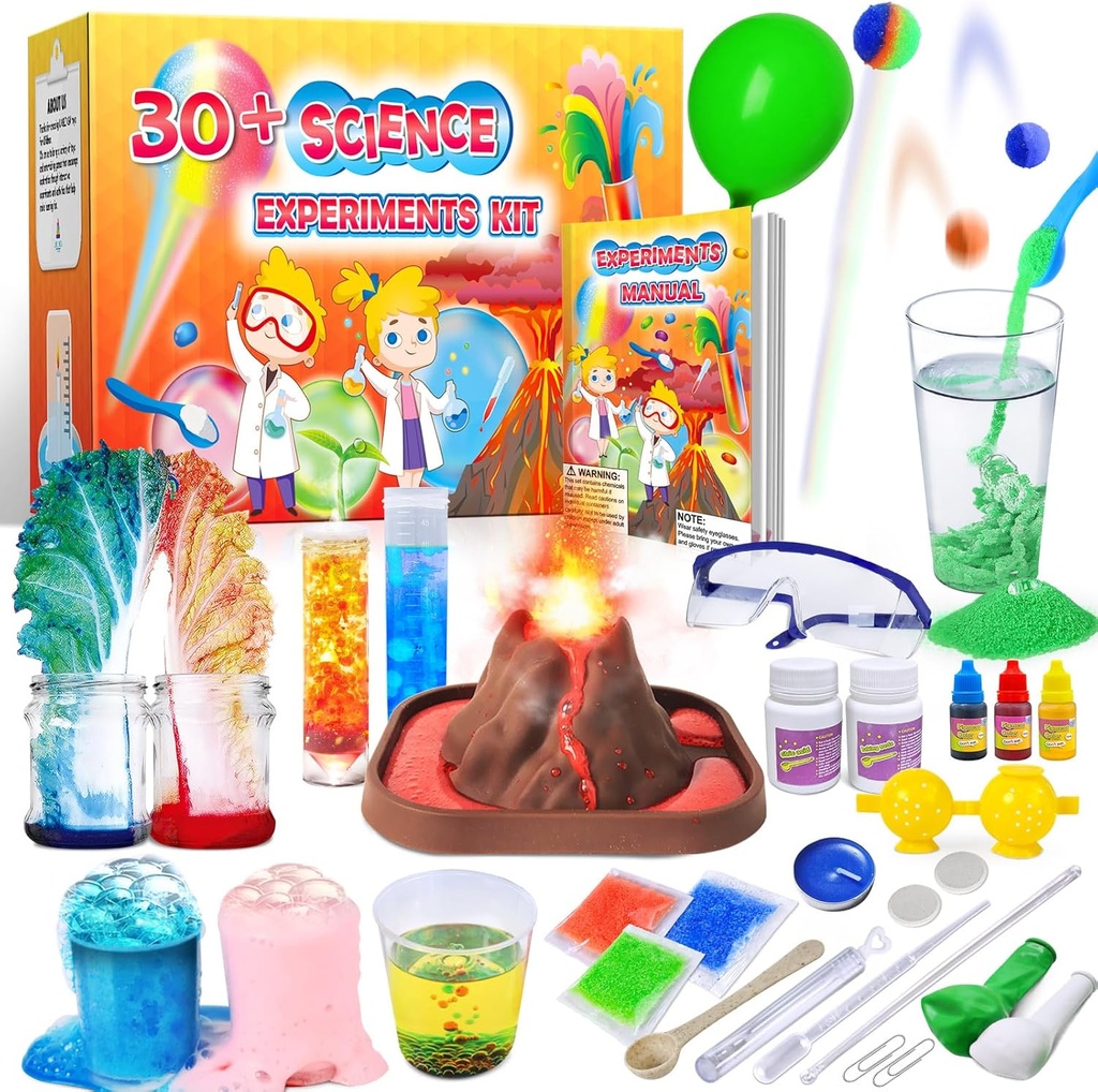 UNGLINGA 30+ Experimenten Science Kits voor kinderen, S.T.E.M Educational Project Activiteiten Speelgoed Gifts voor jongens Meisjes, Chemie Set, Bouncy Ball, vulkaanuitbarsting