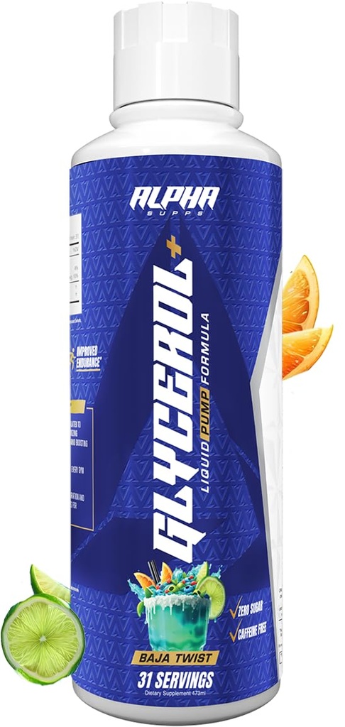 Alpha Supps Glycerol+ Liquid Pump Formula - Stim-Free Liquid Glycerol en Citrulline High-Prestance Supplement voor verbeterde spierpompen, Hydration, & Endurance (31 Servings, Baja Twist)