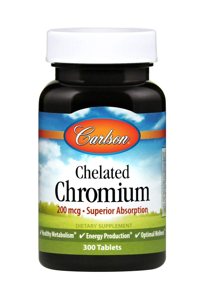 Carlson Chromium chélaté 200 mcg Absorption supérieure - Métabolisme sain Production d'énergie et bien-être optimal - 300 comprimés