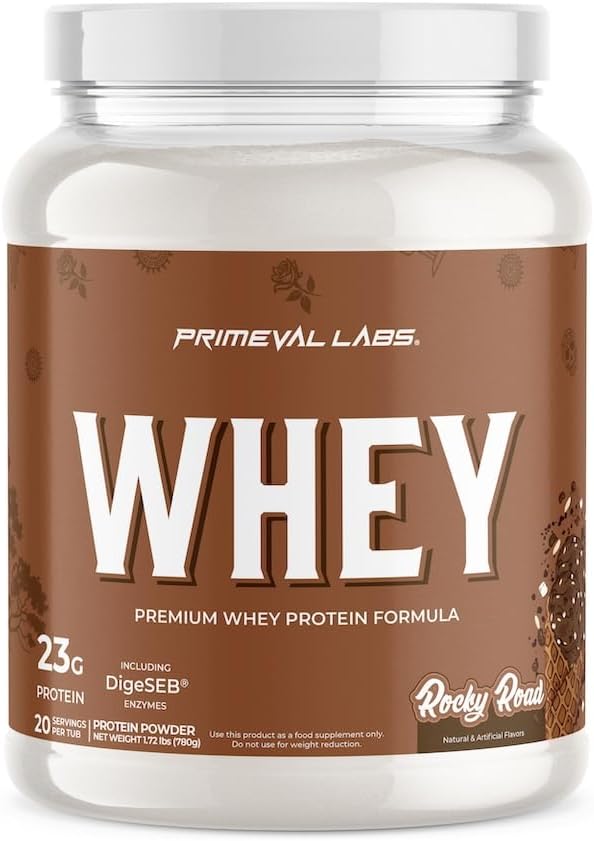 Primeval Labs Pure Whey Protein Concentrate | Muscle Growth & Recovery | Easy to Mix Formula | Rocky Road | 20 Servings