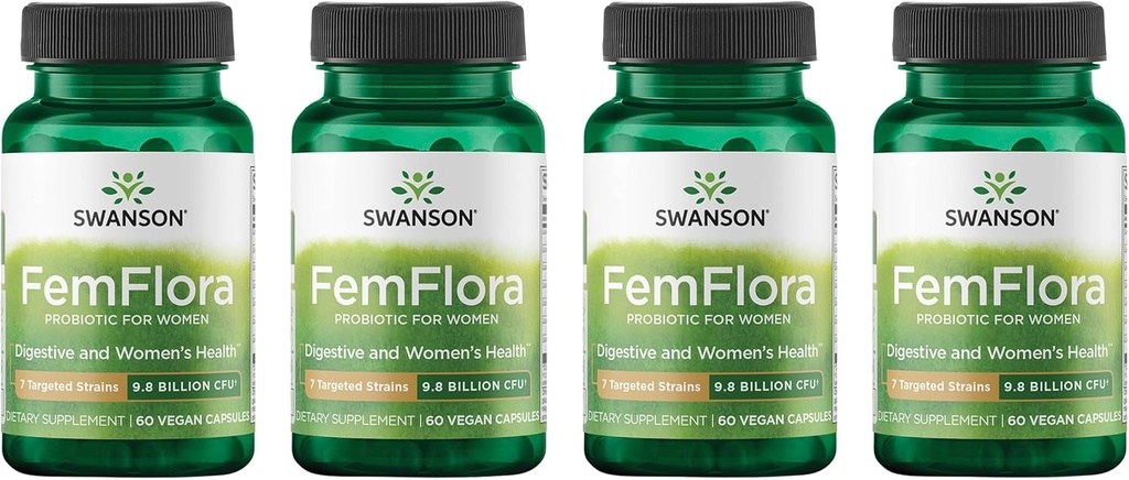 Swanson FemFlora - Vrouwelijke Probiotische supplement ondersteunen Flora van de mond, GI Tract, en Vagina - Probiotica voor vrouwen met 9 miljard CFU per capsule - (60 capsules) (4 verpakkingen)