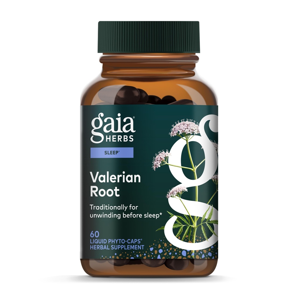 Gaia Herbs Racine valériane - Soutien naturel au sommeil pour un calme naturel pour aider la relaxation pour se préparer au sommeil - avec extrait de racine valériane biologique - 60 capsules de phytosules liquides véganes (30 jours)