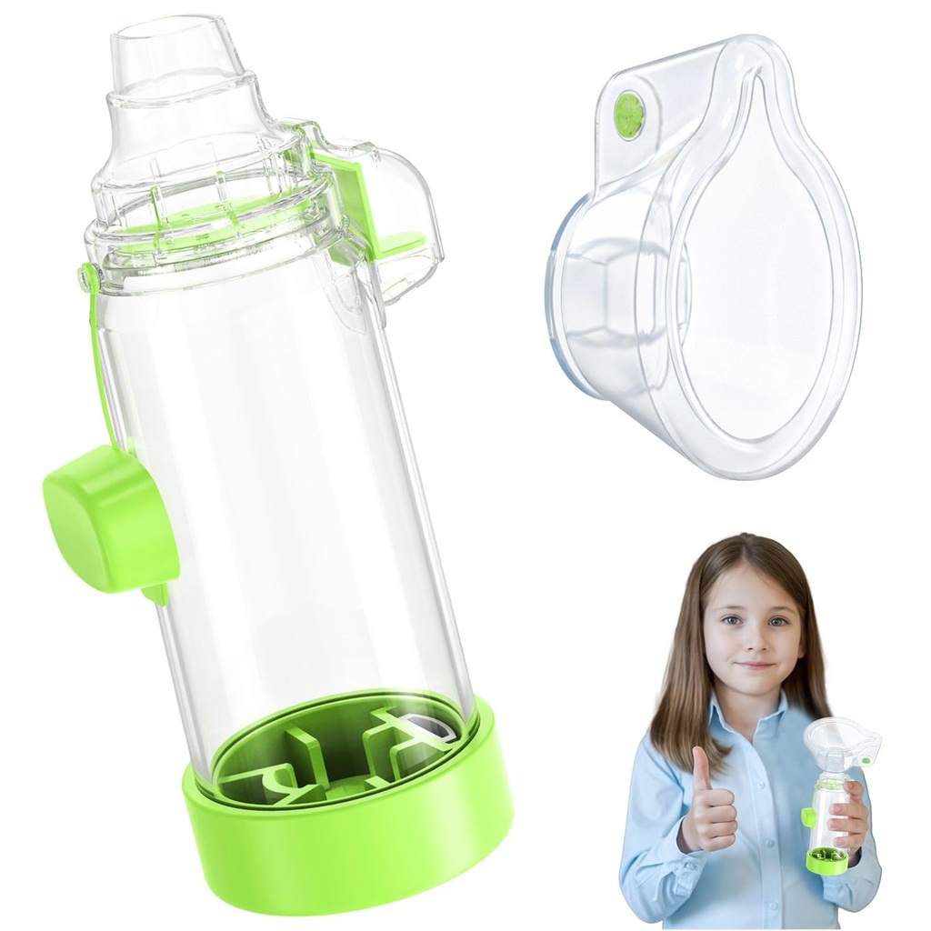 Zachte Siliconen Inhalator Spacers voor volwassenen en kinderen - Leuke en kleurrijke Nessi OTC Spacer (Kids-Green)