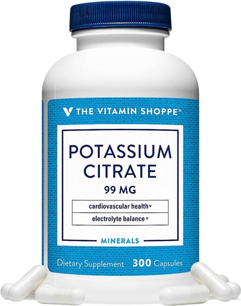 La vitamine Shoppe Citrate de potassium 99MG - soutient la santé cardiovasculaire, favorise la fonction cellulaire, et aide à maintenir l'équilibre électrolytique pour le bien-être général (300 capsules)