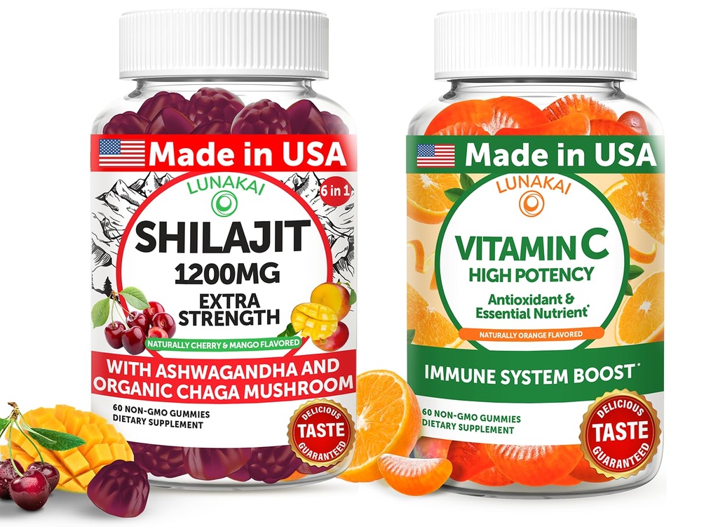 Lunakai USA Made Shilajit & Vitamin C High Potency Gummies Bundle 