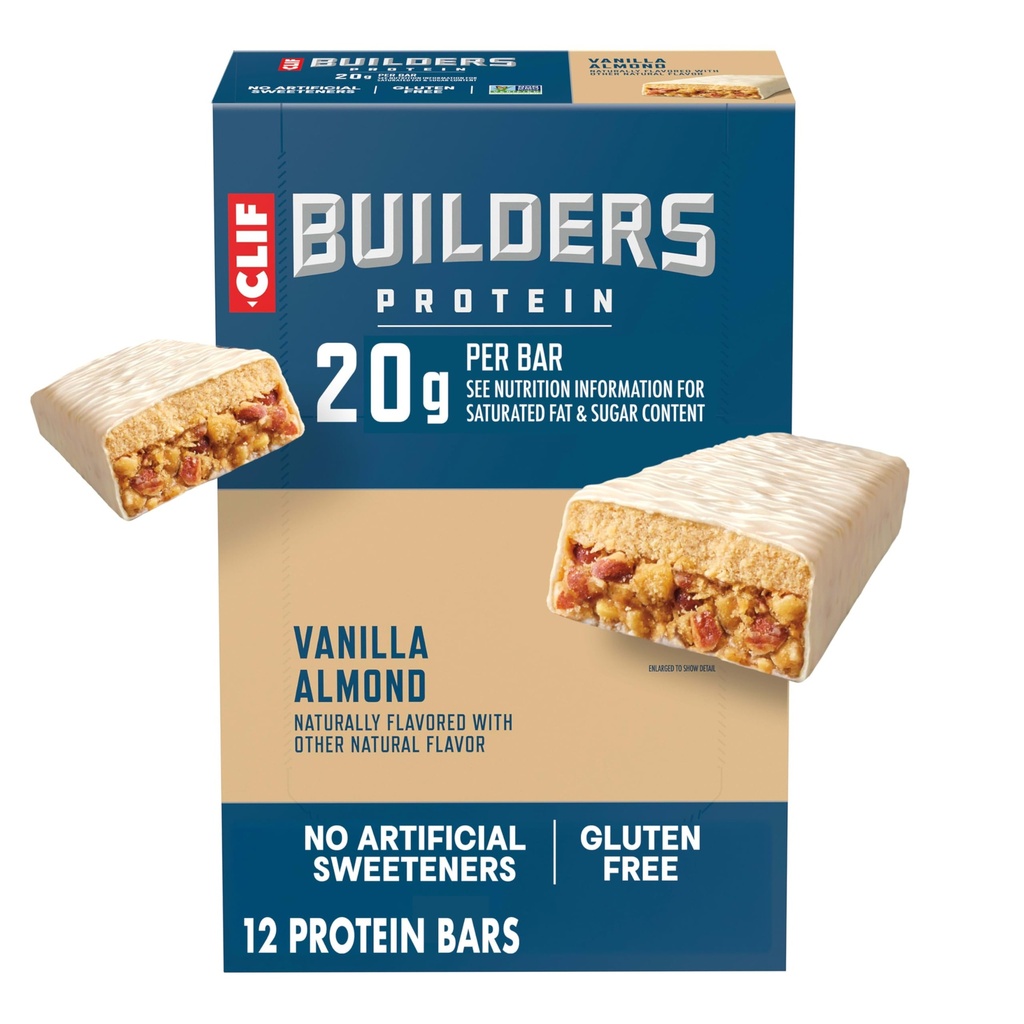 CLIF BUILDERS Proteïnerepen - Vanille Amandelsmaak - 20g Planteneiwit - Glutenvrij - Non-GMO - Lage Glykemie - Geen kunstmatige zoetstoffen - 2,4 oz. (12 Pack)