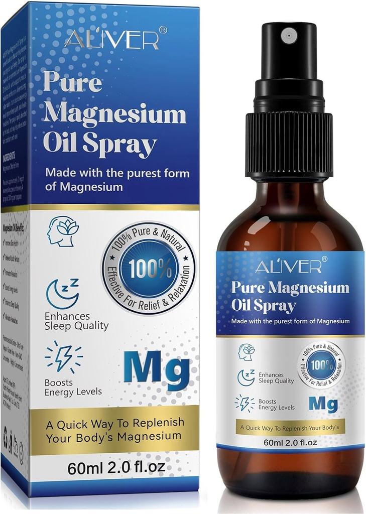 Magnesium Oil for Feet (2 fl oz), Pure Magnesium Oil Spray, Topical Magnesium Spray Glass Bottle, voeden de huid, Unclog Pores, gemakkelijk te gebruiken