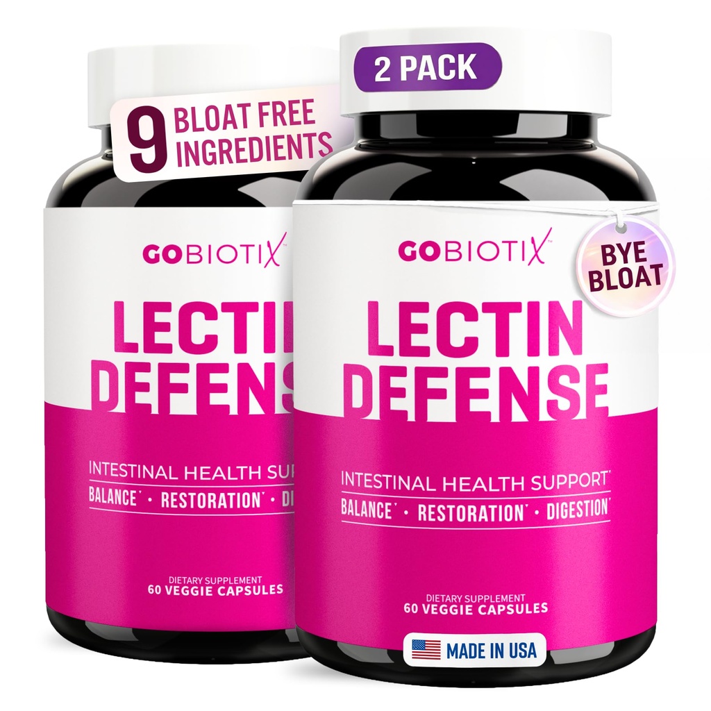 GOBIOTIX Lectin Defense - Lectin Blocker Supplement voor Leaky Gut met MSM en spijsverteringsenzymen - Aids in Intestinal Health for Women and Men - Non-GMO + Glutenvrij - 60 Capsules (2)