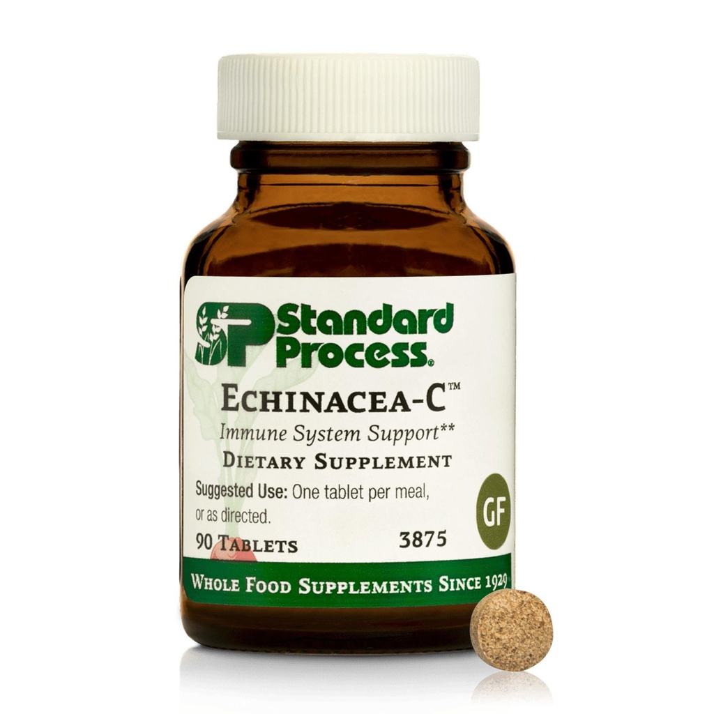 Standaardproces Echinacea-C - Supplement voor ondersteuning van het immuunsysteem - Biedt dagelijkse vitamine C-dosis - Glutenvrij, niet-zacht en niet-zacht - 90 tabletten (90 porties)