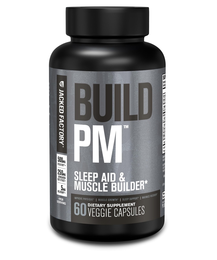 Ge Jacked Factory Build PM Night Time Muscle Builder & Slaaphulp - Post Workout Herstel & Slaap Ondersteuning Supplement w/VitaCherry Tart Cherry, Ashwagandha, & Melatonine - 60 Natural Veggie Pillen