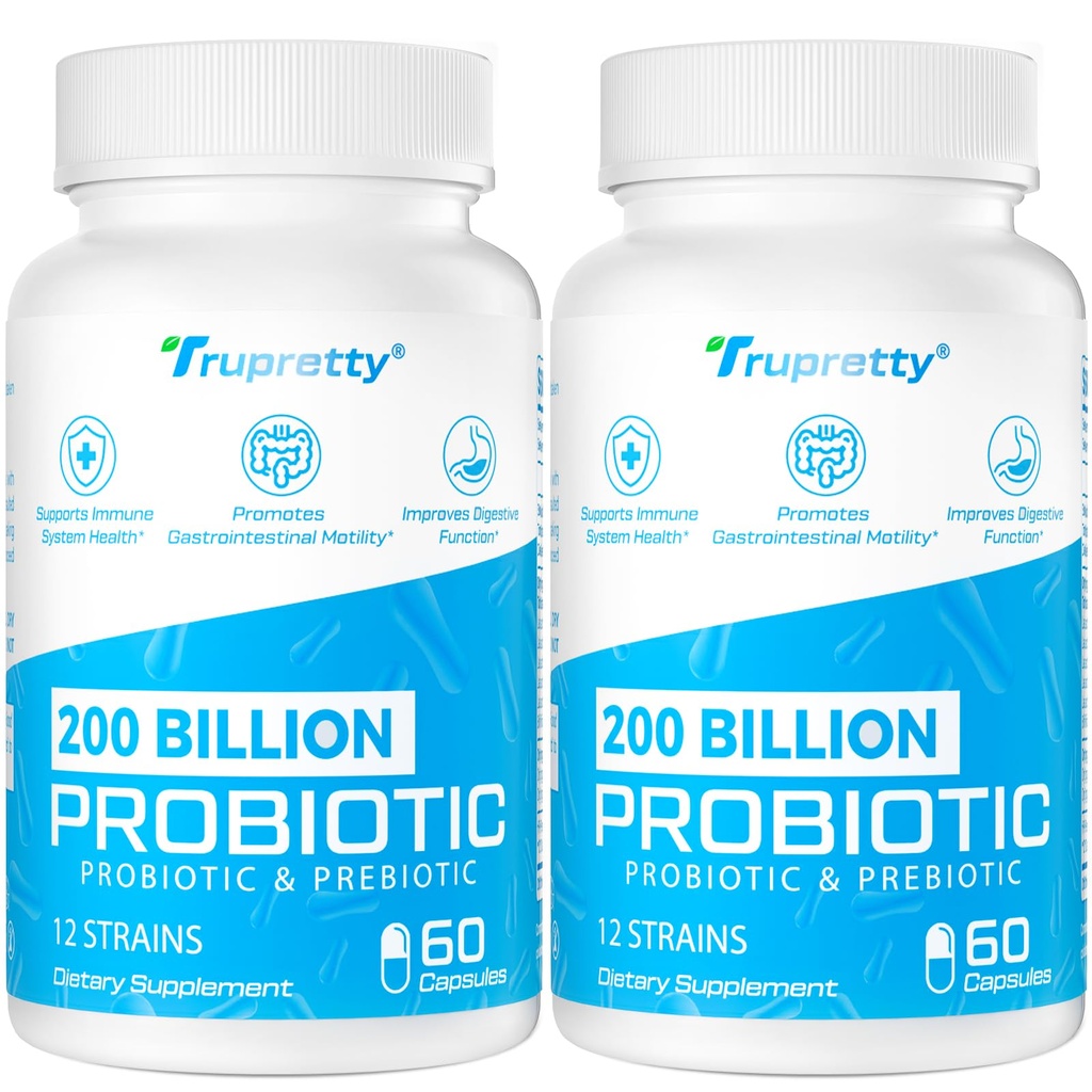 200 milliards de Cfus 12 souches probiotiques, avec 3 prébiotiques organiques, probiotiques pour les femmes hommes, supplément quotidien pour l'Immune, Gut, santé digestive, plateau stable, non OGM, 120 capsules (120 jours d'approvisionnement)