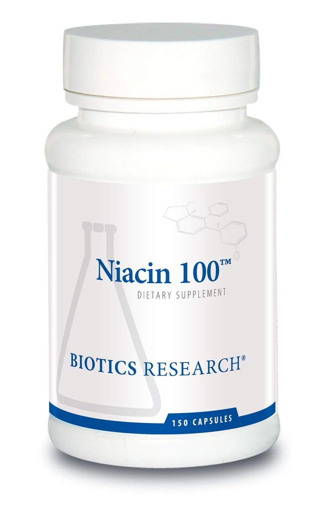 Biotica Onderzoek Niacin 100, 100 Milligram Niacin, Vitamine B3, Cholesterol, HDL, LDL, triglyceride, LP, cardiovasculaire gezondheid, 150 capsules