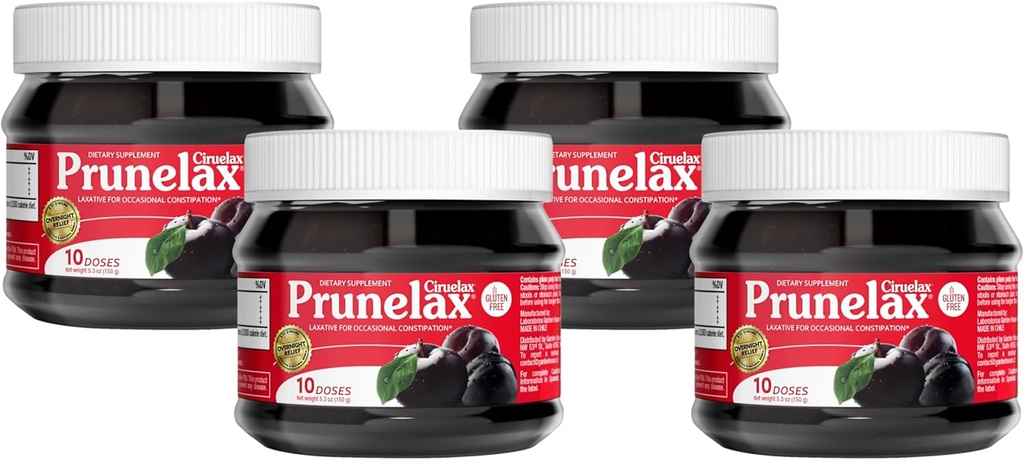 Prunelax Ciruelax Regular Strength Laxative Jam - Veganistisch en Glutenvrij natuurlijk-ingrediënt Laxatief voor Occasional Constipatie - 5.3 oz (pakket van 4)
