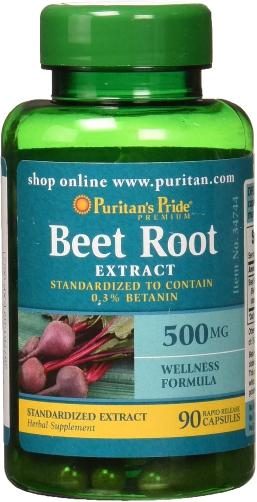 Extrait de racine de betterave de Pride de Puritan 500 mg Capsules, 90 Nombre