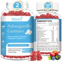 2 Pack Ashwagandha Gummies voor Vrouwen Mannen, Suikervrij Biologische Ashwagandha Gummies Supplement voor Relax Restore Balance, Vegan Glutenvrij, 120 Tellen