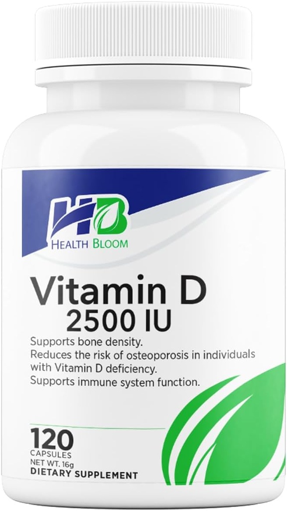 Vitamin D 2500IU | 120 Capsules | Health Bloom |Vitamins and Minerals Capsules