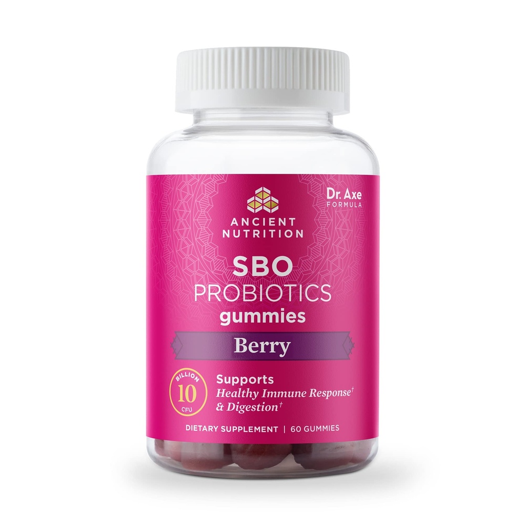 Ancient Nutrition Probiotics, SBO Probiotics Berry Gummies 10 Miljard CFUs*/Serven, Gezonde Digestieve en Immune Response Ondersteuning, Glutenvrij, Vermindert Occasional Bloating, 60 Tellen