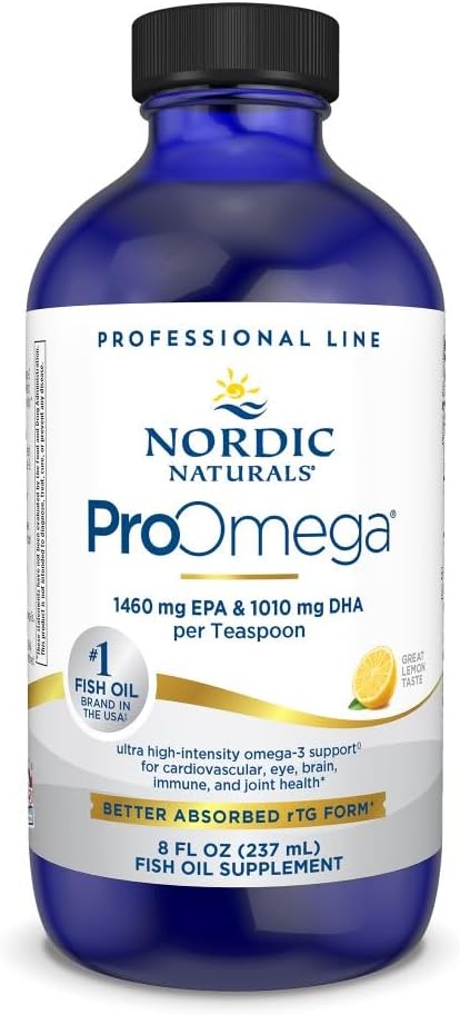 Nordic Naturals ProOmega Liquid, Lemon Flavor - 8 oz - 2840 mg Omega-3 - High Potency Fish Oil with EPA & DHA - Promoot Hersenen, Oog, Hart, & Immune Health - Non-GMO - 48 Servers