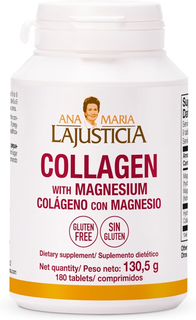 Ana Maria LaJusticia Collageen met Magnesium 180 Tabs - Gezonde tanden, huid en botten - Energie-vol - Glutenvrij - Gemakkelijk te gebruiken - Verjongt uw huid en versterkt zenuwstelsel - uit Spanje