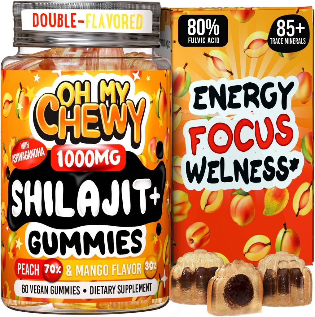 Pure Himalaya Shilajit Gummies - High Potency Gold Grade Resin - Energy Boost and Immune Support for Men and Women with Ashwagandha and Shatavari - 60 Gummy - Peach & Mango
