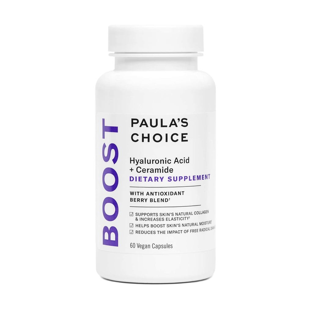 Paula's Choice Hyaluronzuur + Ceramide Dieetsupplement, Collageen Ondersteuning voor Zachte, Gezonde + Radiante huid, Glutenvrij + Sojavrij, 60 Vegan Capsules
