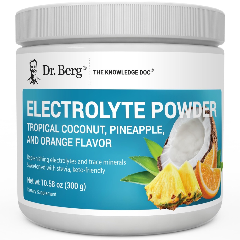 Dr. Berg Zero Sugar Hydration Keto Electrolyte Powder - Enhanced w/ 1000 mg Kalium & Real Pink Himalaya Salt (NOT Tafelzout) - Tropische Kokosnoot, Ananas & Orange Drink Supplement 50 Servings