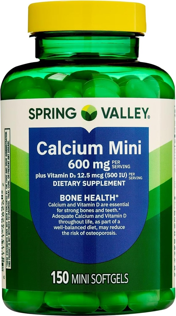 Spring Valley Calcium Mini 600 mg Plus Vitamine D3, 150 Tel, Dieetsupplement, Kleine Calcium pillen bundel met Luall's 45 Diabetes Decoded