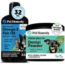 Omega-3 Visolie voor honden + Dental Powder for Teeth Cleaning & Plaque Removal, bevordert gezonde huid, mantel en immuunondersteuning