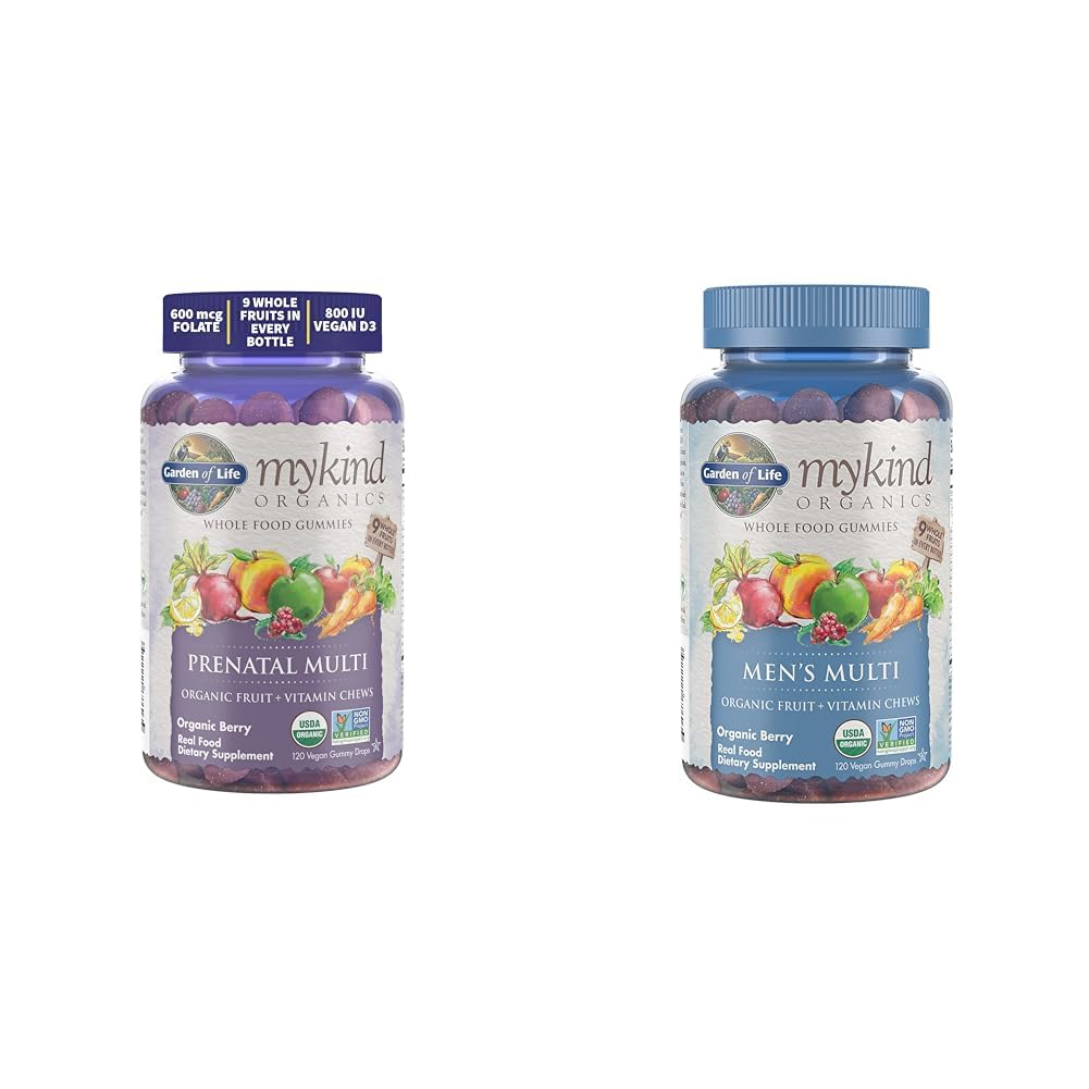 Tuin van het leven Organics Prenatale Gummies Multivitamine met vitamine D3, B6, B12 & Organics Mannen Gummy Vitaminen Multi Berry, 120 Tellen