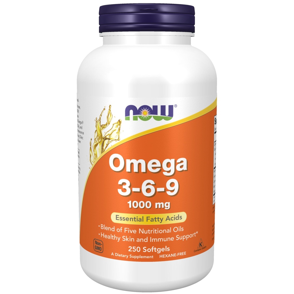 NOW Foods Supplementen, Omega 3-6-9 1000 mg met een mix van Vlaszaad, Avondprimrose, Canola, Zwarte bessen en Pompoenzaad oliën, 250 Softgels