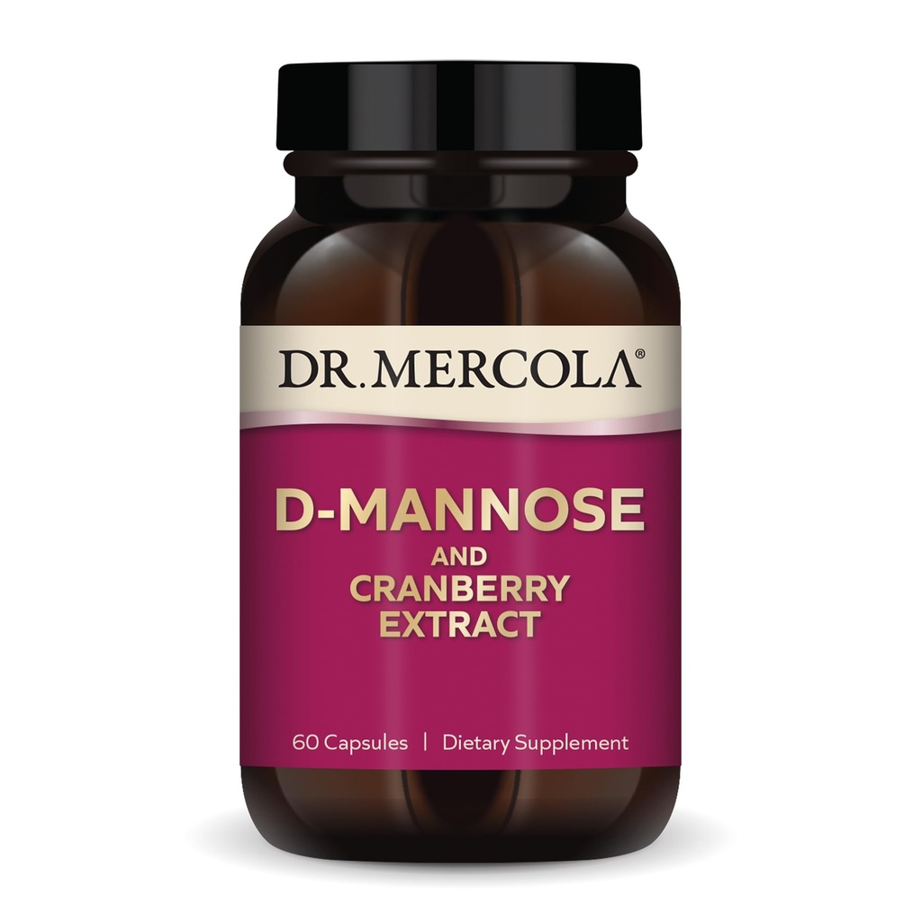 Dr. Mercola D-Mannose en Cranberry Extract, 30 porties (60 capsules), Dieetsupplement, Ondersteunt Urinaire Tract Gezondheid, Non-GMO