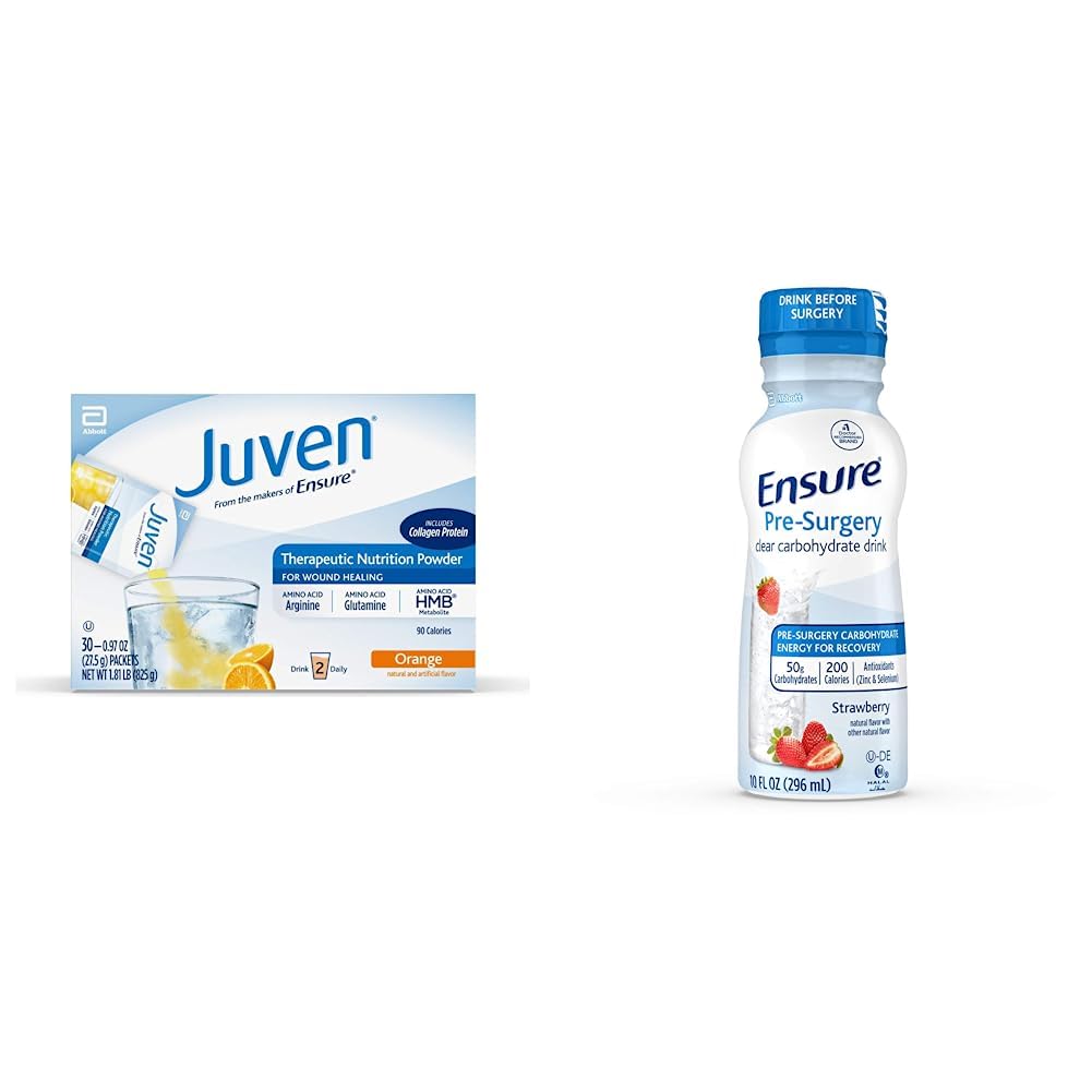 Juven Therapeutic Nutrition Drink Mix Powder for Wound Healing Support, comprend Collagen Protein, Orange, 30 Compte et assurer la pré-chirurgie, boisson d'hydrate de carbone clair, fraise, 10 fl oz, 4 Compte