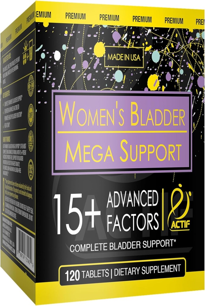 Actif Women's Bladder Mega Support with 15+ Factors, Non-GMO, for Bladder Control and Complete Bladder Support, Made in USA, 120 Count
