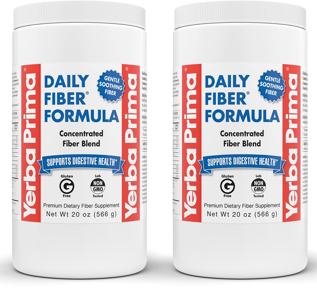 Formule de fibre quotidienne de Yerba Prima - poudre de 20 oz (paquet de 2) - Mélange concentré non aromatisé de mousses solubles/insolubles de graines de Psyllium, Acacia Gum, supplément de fibre de pomme - Nettoyant de colonies de régularité