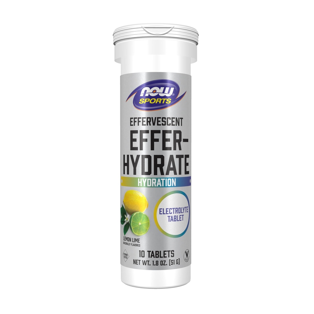 NOW Foods Sports Nutrition, Bruisende Effer-Hydrate, Electrolyte Supplement, Herstel*, Lemon Lime, 10 tabletten
