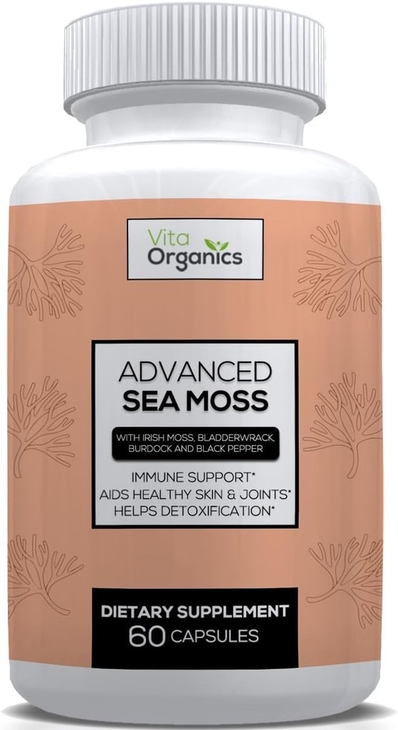 Geavanceerde Zee Mos, zee mos geavanceerde formule, premium zee mos supplement, zee mos pillen, zee mos supplement, Irish Sea Moss Capsules & Organic Bladderwrack & Burdock, & Black Pepper Extract, Seamoss