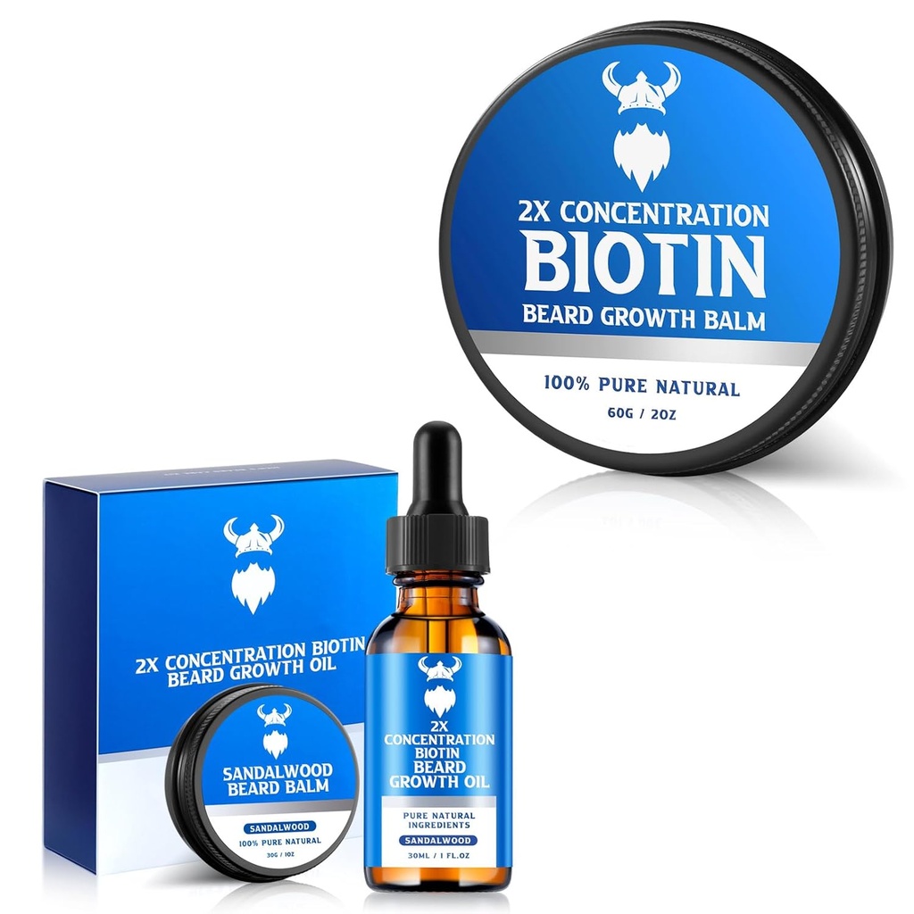 Baardgroei olie met 2X concentratie biotine voor mannen en biotine baard balsem voor mannen & conditioning baard was, Hydraten & verdikkingen gezicht haargroei