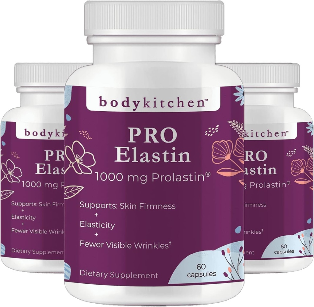 Body Keuken Pro-Elastin 1000 mg Elastin Supplement, Verminder tekenen van veroudering, Verbeterde huidgezondheid, stevigheid & elastischheid, Minder rimpels, Veggie Caps (verpakking van 3)